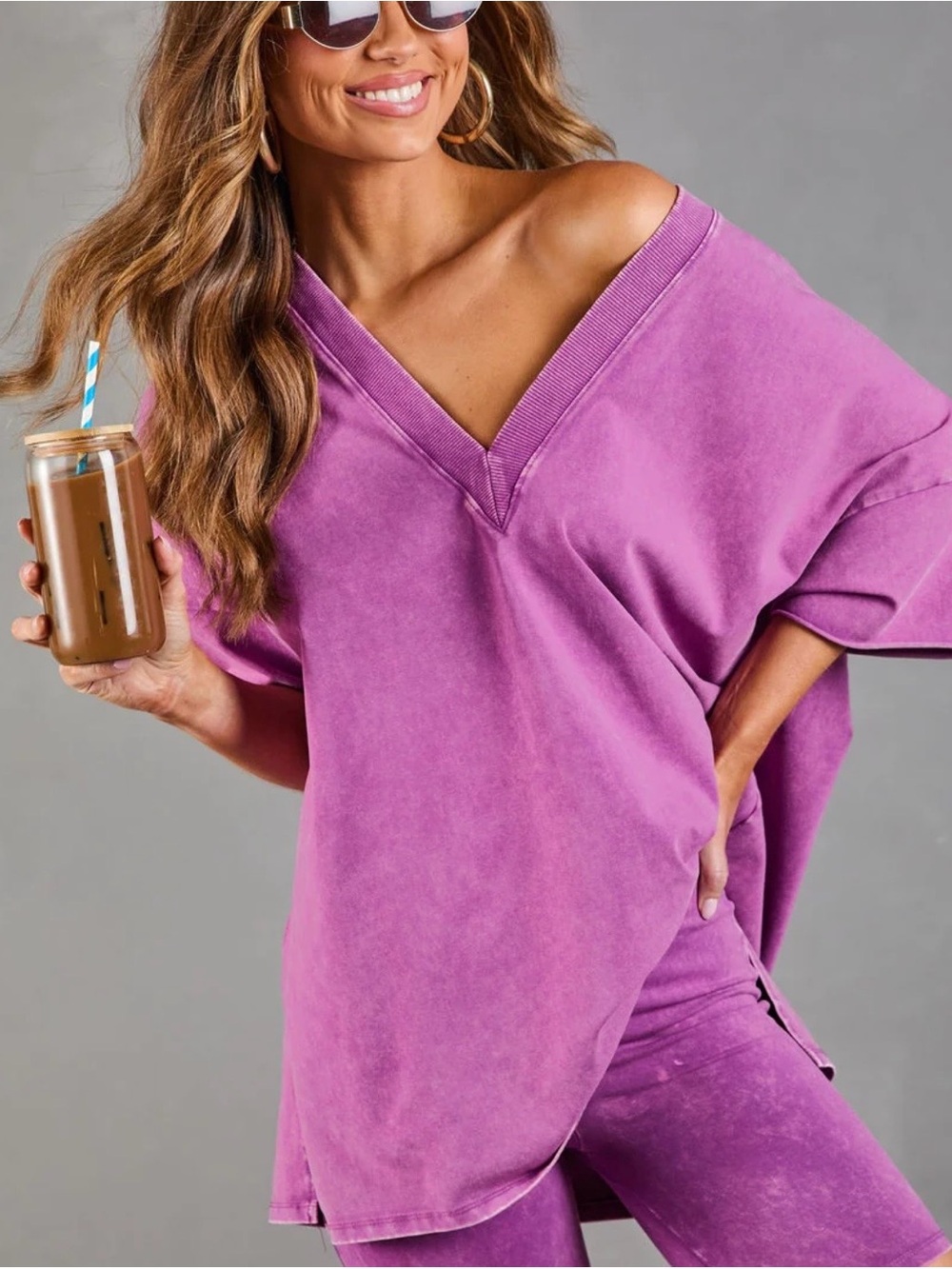 VICI V-Neck Women’s Top in Lavender Pink
